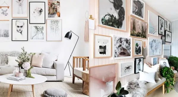 Moderne Bilder Wand Ideen: Eine Galerie mit Porträts, Naturmotiven und abstrakter Kunst.