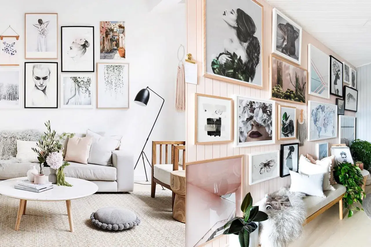 Moderne Bilder Wand Ideen: Eine Galerie mit Porträts, Naturmotiven und abstrakter Kunst.